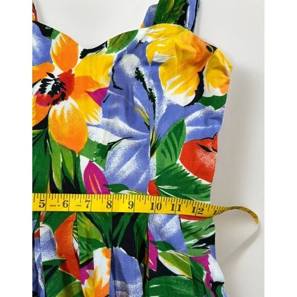 VTG Jeanette Vintet Paris Floral Dress Made in France 80s Tropical Maxi Size M - Picture 7 of 7